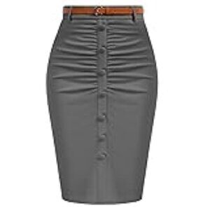 Belle Poque High Waisted Body con Pencil Skirt with Ruching and Buttons, Medium